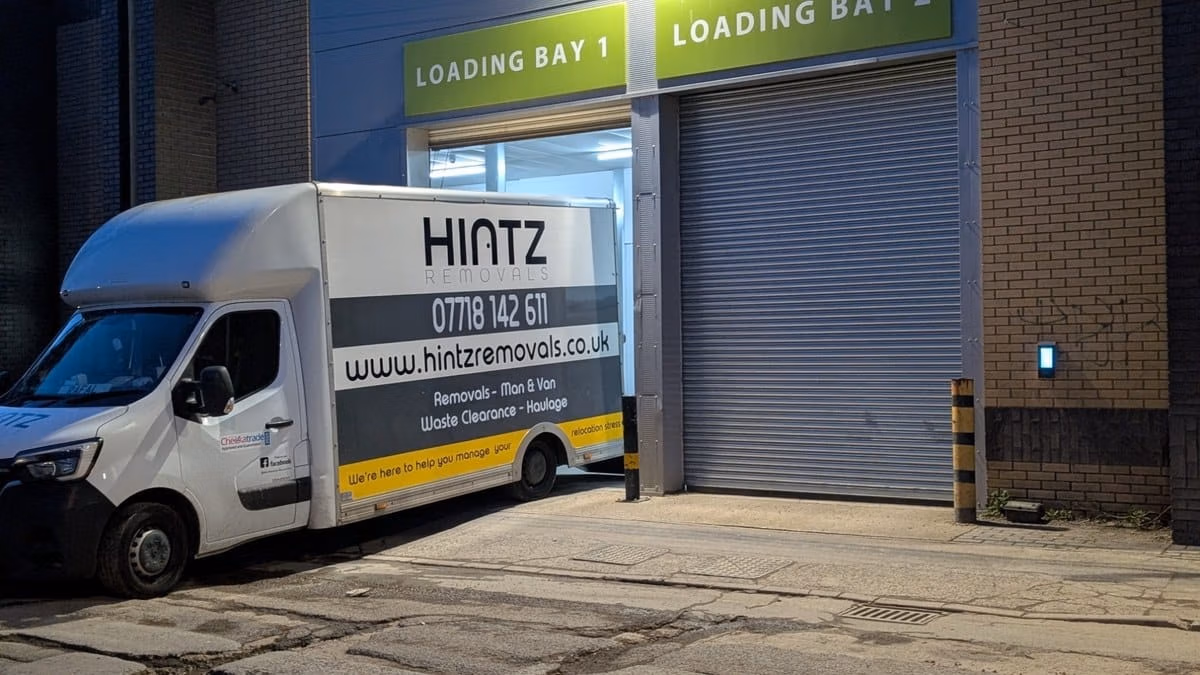 Hintz Removals van in a loading bay in Queens Park, Bournemouth